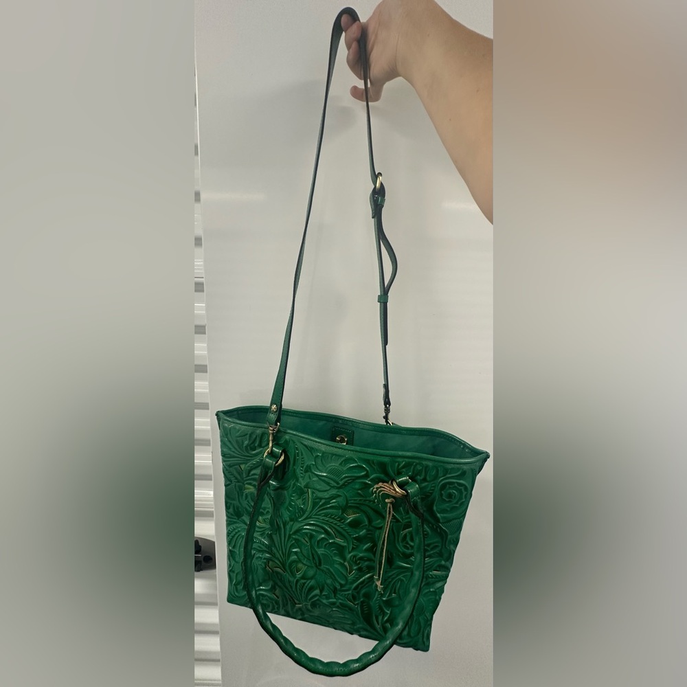 Patricia Nash Green Embossed Floral Tote with Gold Accents - Picture 6 of 7